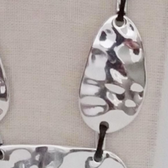 NWT Statement Necklace 21" +3" extender Set in Silver-tone Mixed Metals wax cord - Picture 10 of 15